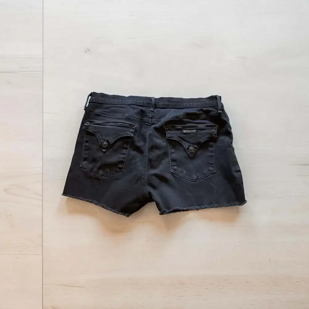 Hudson Collin Mid-Rise Raw Hem Flap-Pocket Denim Shorts